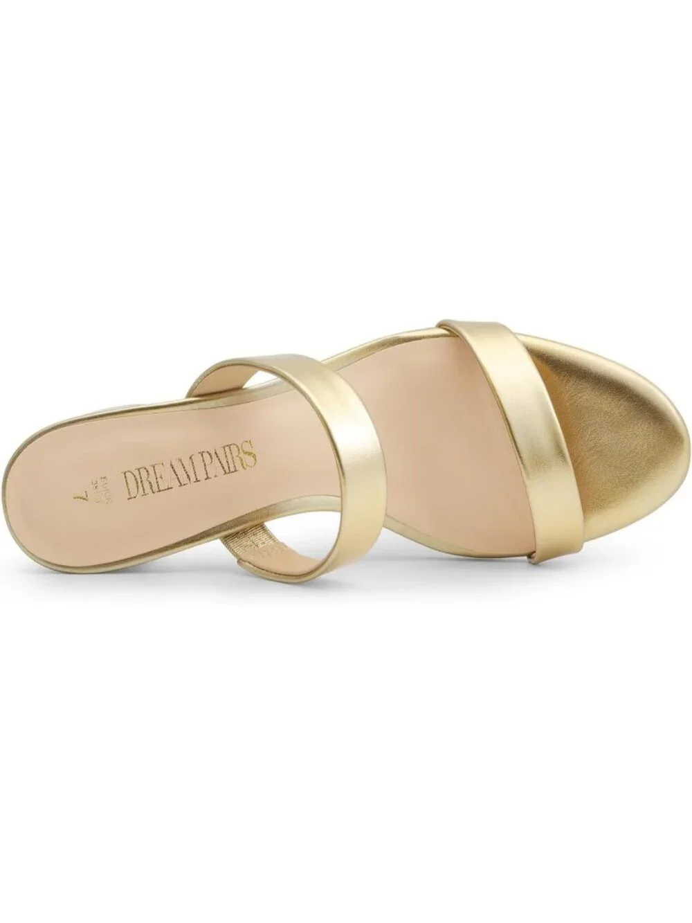 Women's Gold Faux Leather Summer Comfort Open Toe Slip On Chunky Low Heel Pumps_5